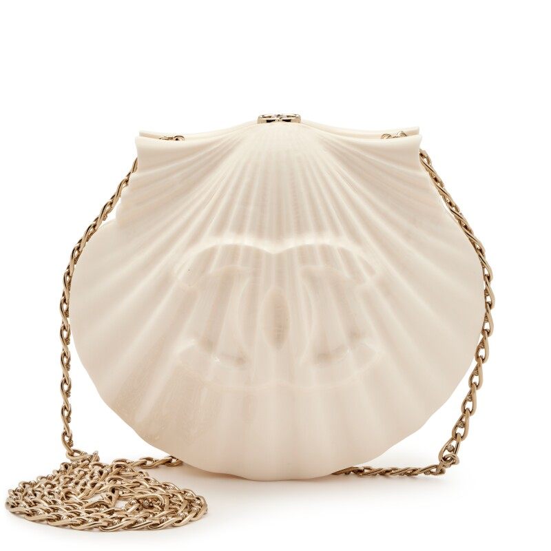 CHANEL Cream White Plexiglass Evening On The Beach Shell Minaudière Clutch Bag