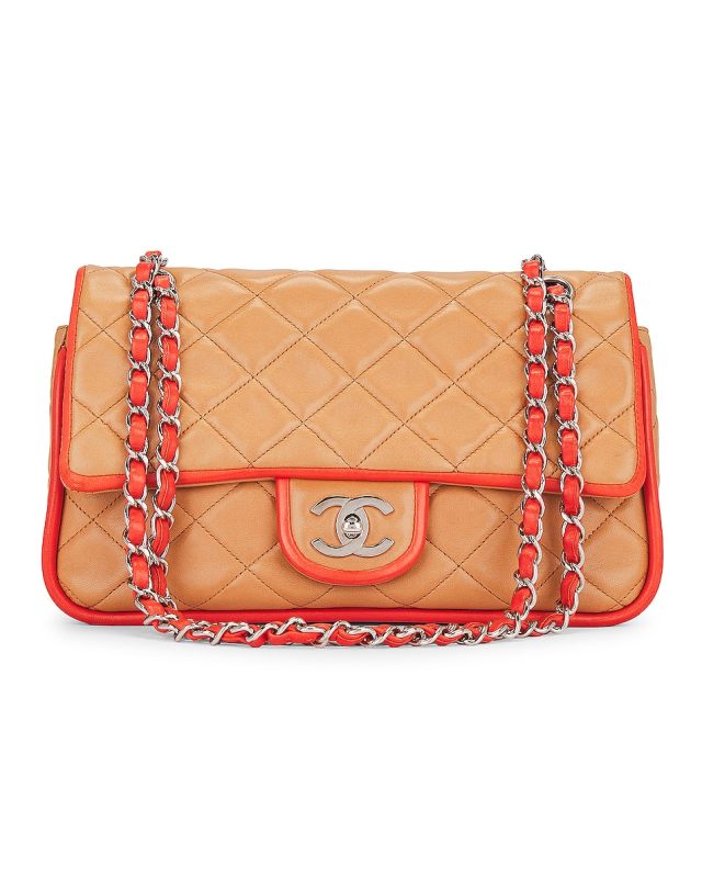 CHANEL Quilted Lambskin Double Flap Chain Shoulder Bag