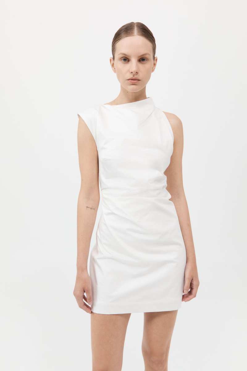 St. Agni Asymmetric Tuck Mini Dress - White