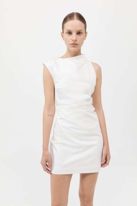 St. Agni Asymmetric Tuck Mini Dress - White