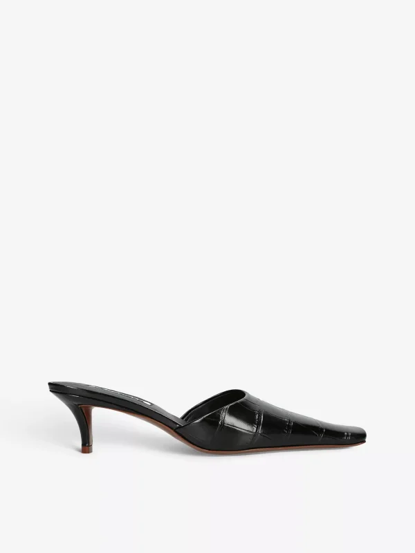Jil Sander Croco pointed-toe croc-embossed leather heeled mules