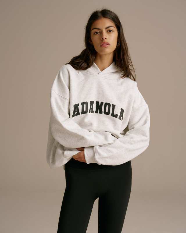 ADANOLA Varsity Oversized Hoodie - Light Grey Melange/Black