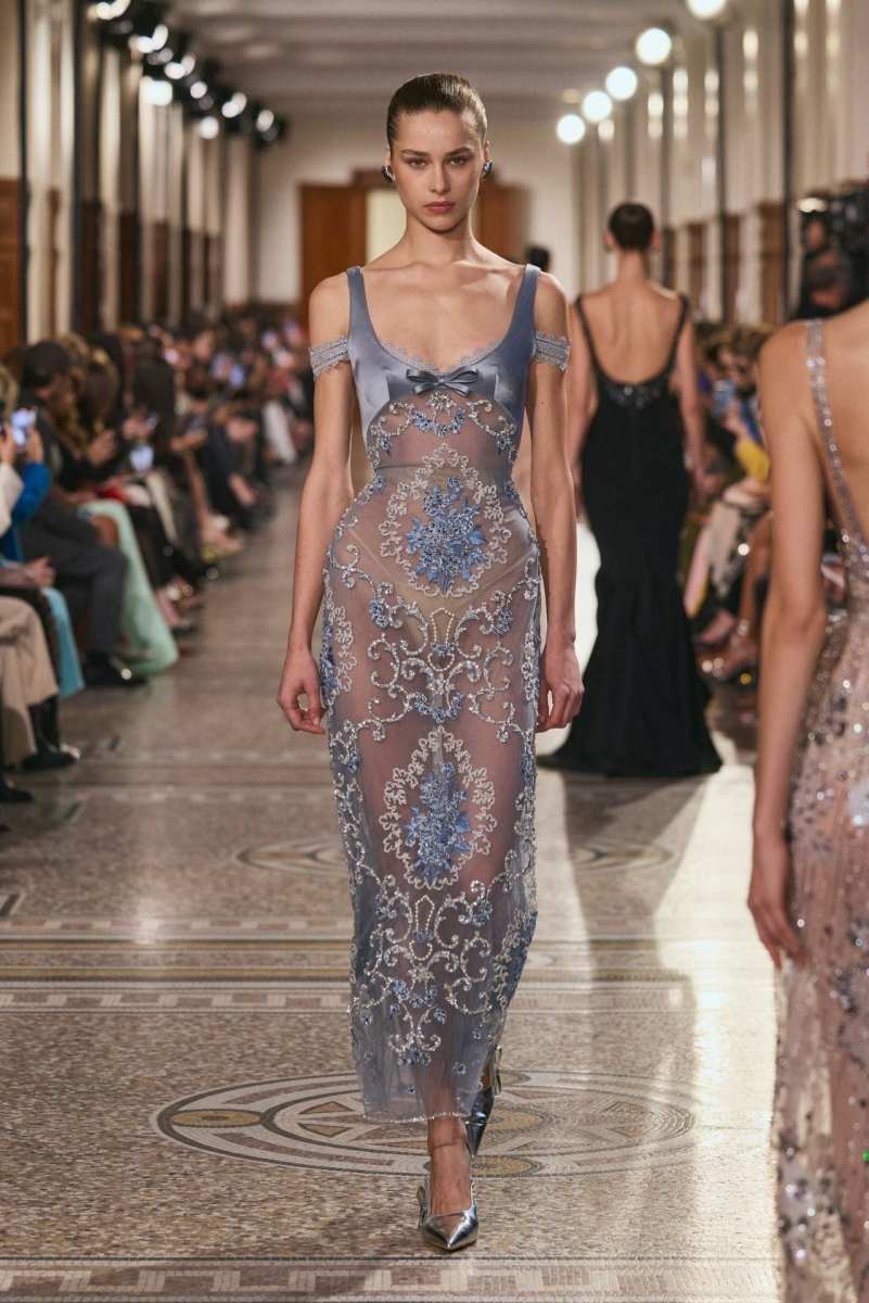 Georges Hobeika Baroque Embroidered Sheer Overlay Gown