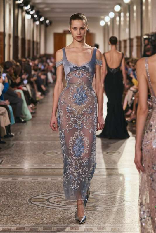 Georges Hobeika Baroque Embroidered Sheer Overlay Gown