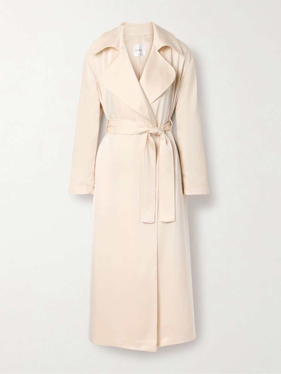 Leset Barb belted satin trench coat