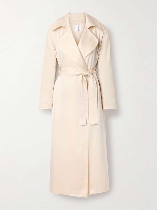 Leset Barb belted satin trench coat