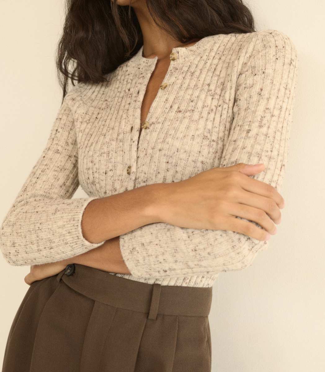 DOEN DANAE RIB CARDIGAN IN SABBIA MELANGE