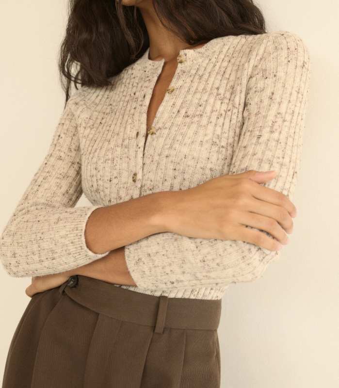 DOEN DANAE RIB CARDIGAN IN SABBIA MELANGE