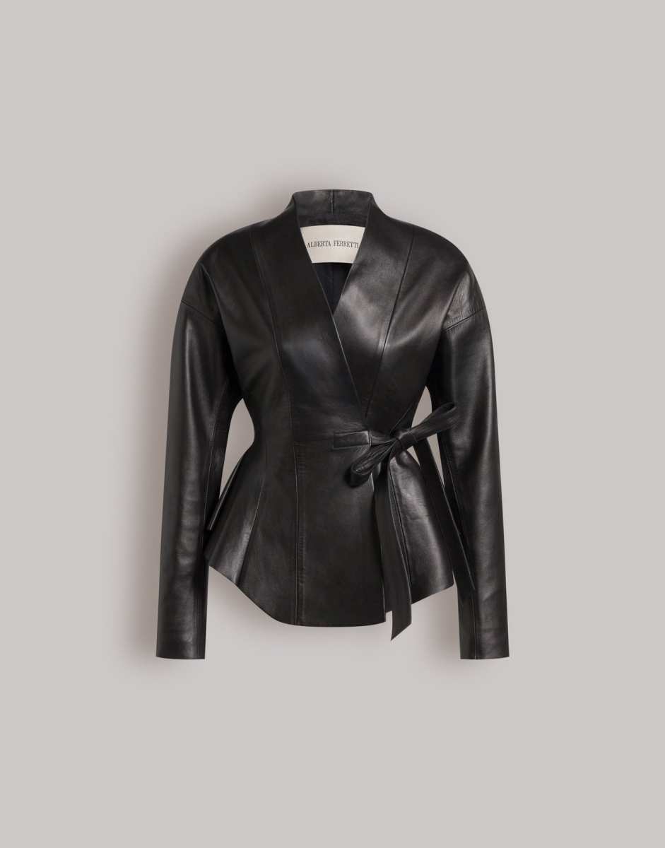 ALBERTA FERRETTI Leather jacket with bow closure