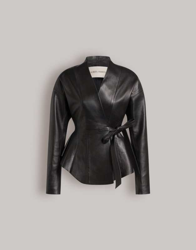 ALBERTA FERRETTI Leather jacket with bow closure