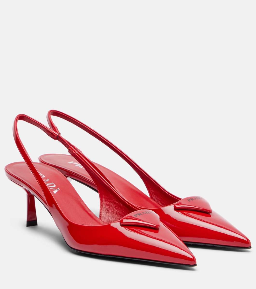 PRADA 55 patent leather slingback pumps