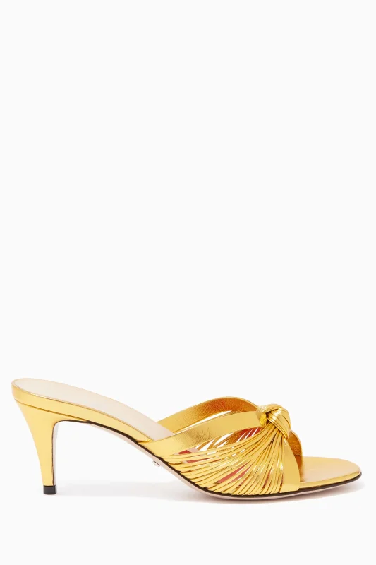 Gucci Crawford Mid-heel Metallic Leather Sandals In Gold