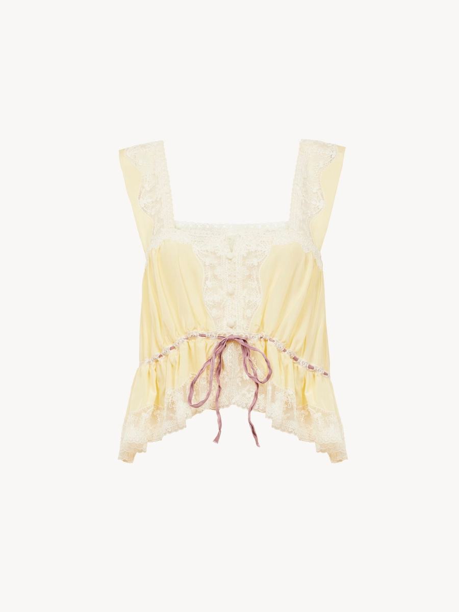 Chloe Square-neck cropped top in silk habotai & lace