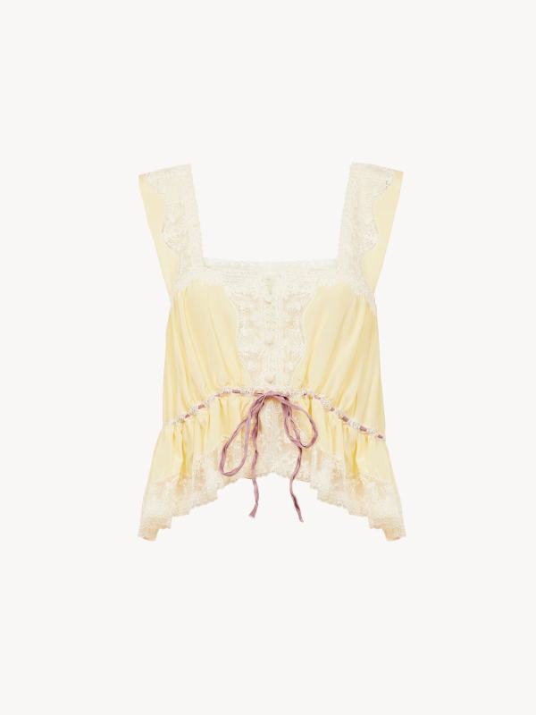 Chloe Square-neck cropped top in silk habotai & lace