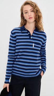 HOMMEGIRLS Knit Stripe Polo in Blue Stripe