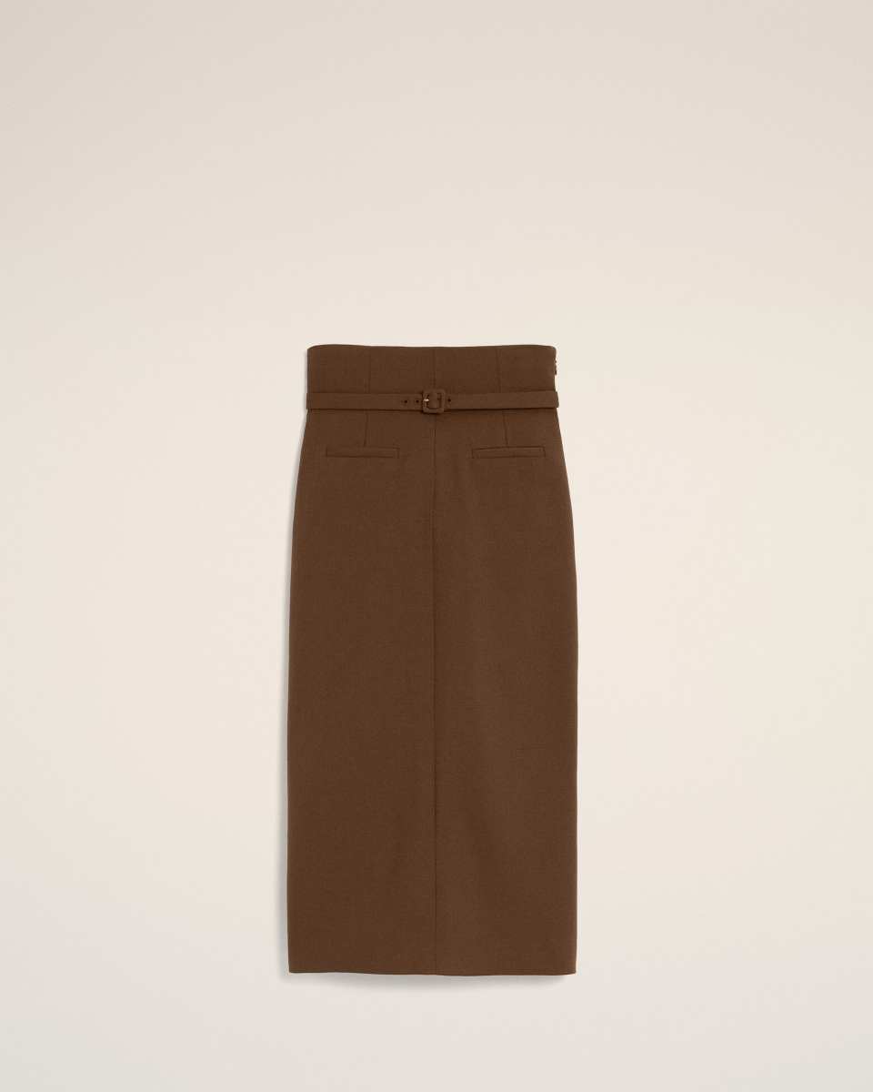 AMI Brown pencil belted wool skirt