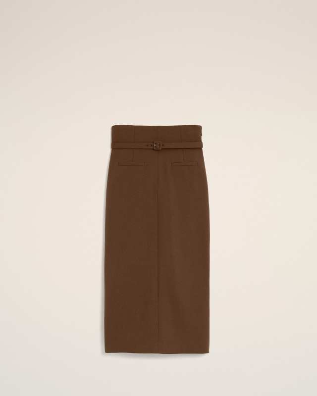 AMI Brown pencil belted wool skirt