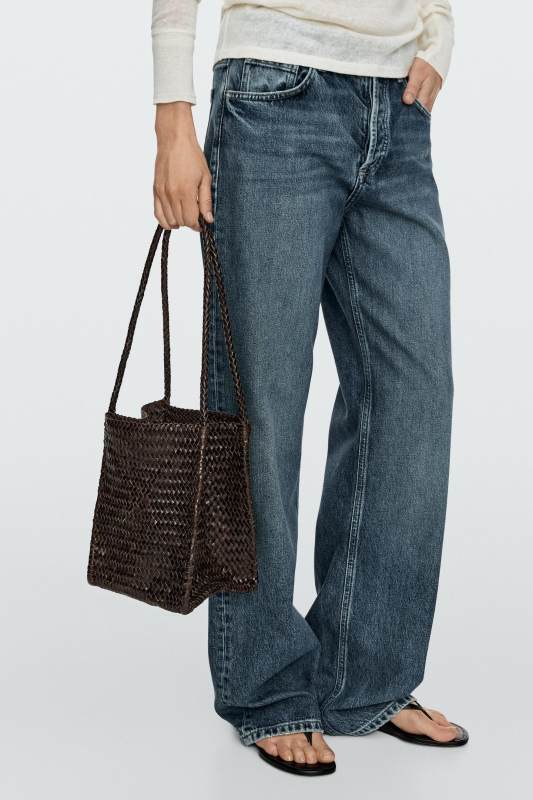 Massimo Dutti Nappa leather woven bucket bag