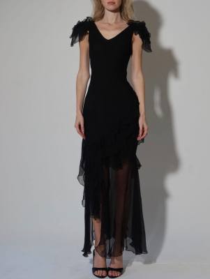 John Galliano Paris F/W 2004 silk ruffle gown