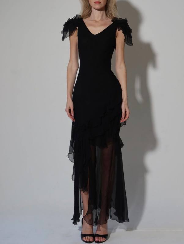 John Galliano Paris F/W 2004 silk ruffle gown