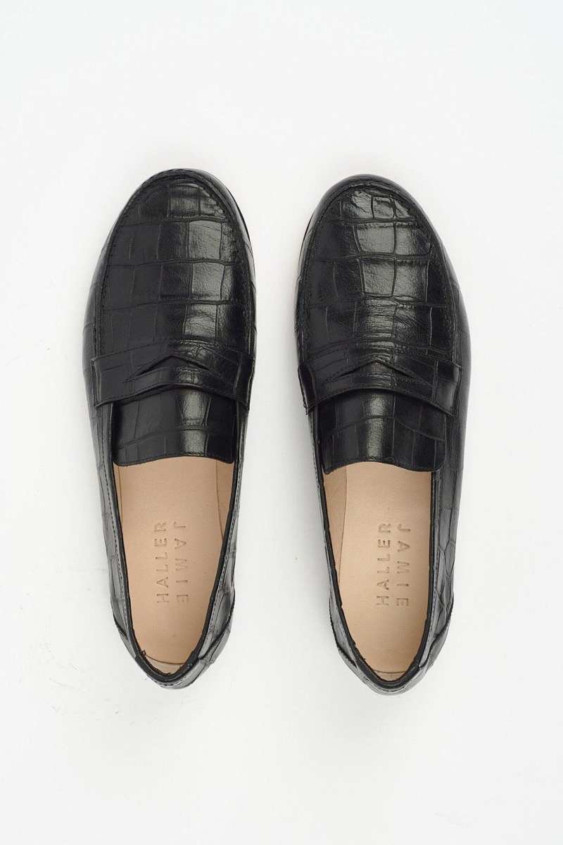 Jamie Haller The Penny Loafer in Black Croc