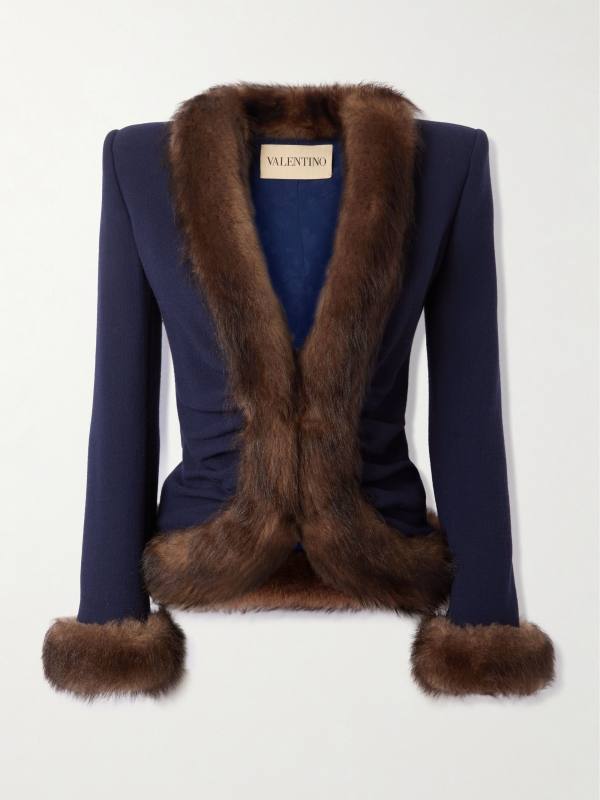 Valentino Garavani Shearling-trimmed wool jacket