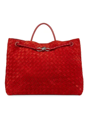 Bottega Veneta Large Andiamo Intrecciato Suede Top-Handle Bag