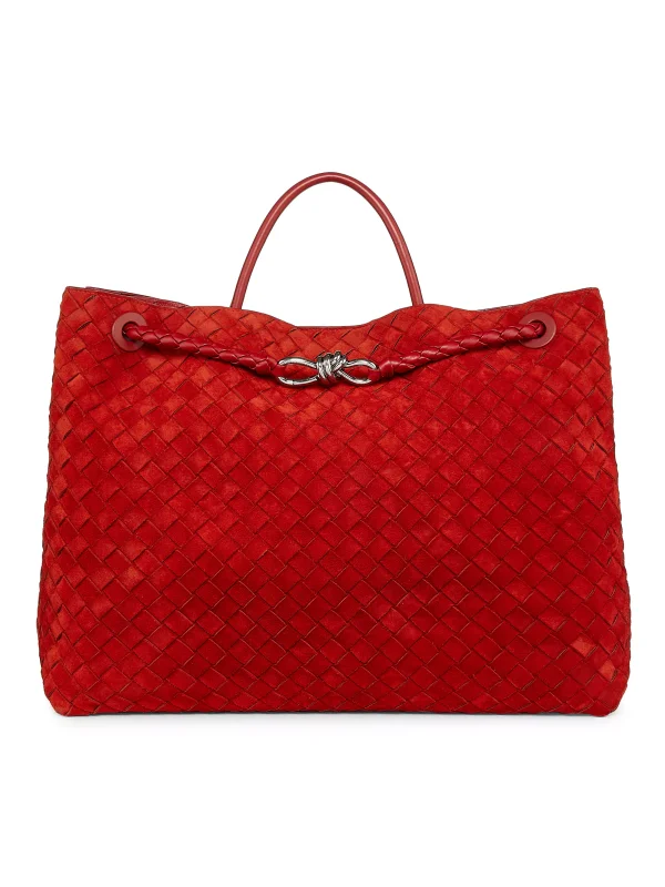 Bottega Veneta Large Andiamo Intrecciato Suede Top-Handle Bag