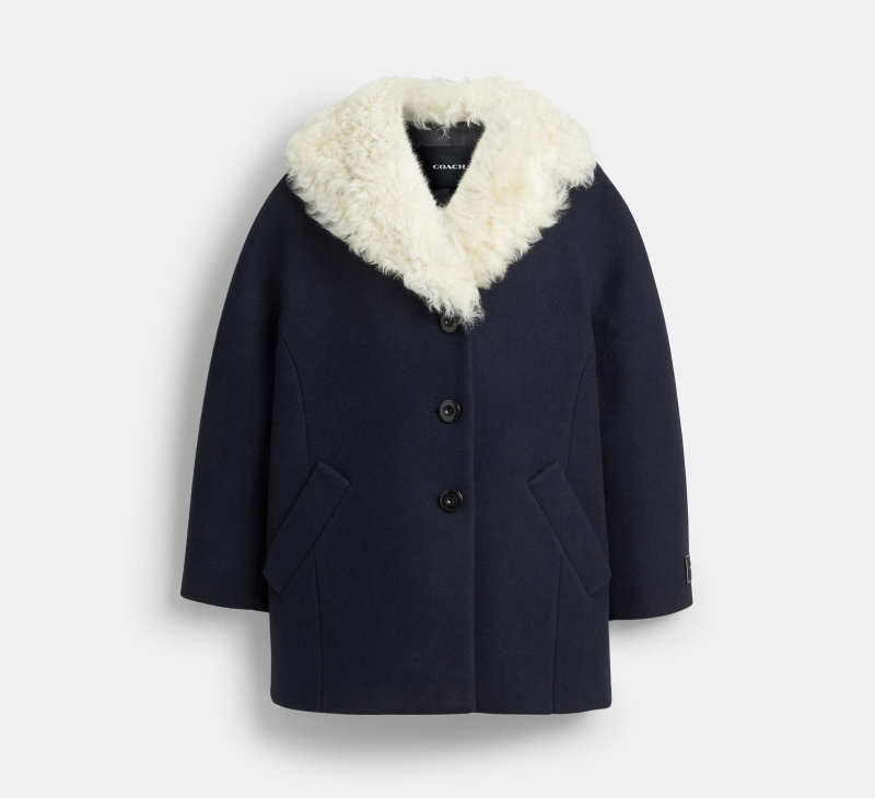 Coach Wool Coat With Shearling Collar