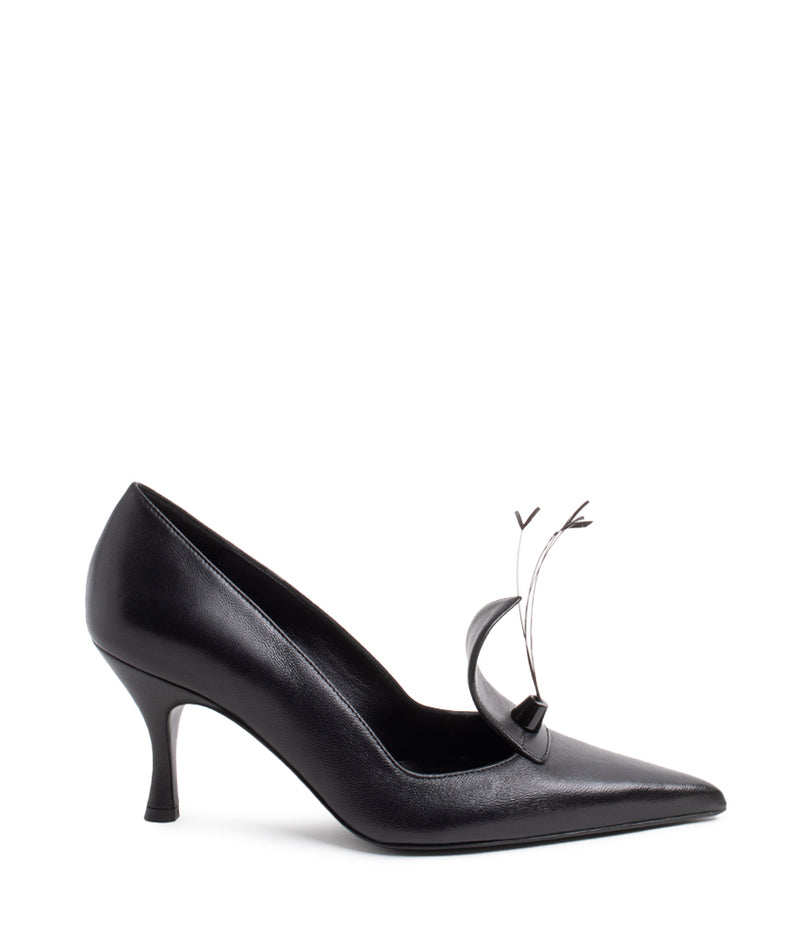 Gia Borghini RENATA FEATHER NAPPA LEATHER IN BLACK