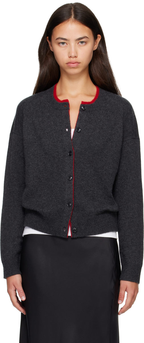 LouLou de Saison Gray & Red NICOLA Bicolor Cashmere Cardigan