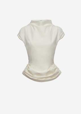 MAGDA BUTRYM Fitted draped blouse with stand collar in cream