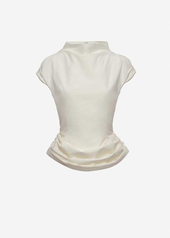 MAGDA BUTRYM Fitted draped blouse with stand collar in cream