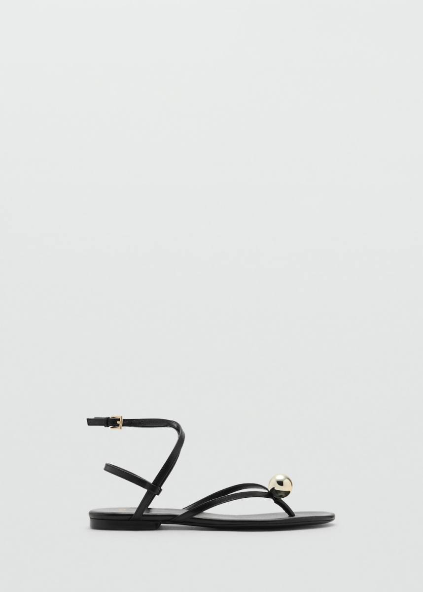 MANGO Leather strap sandals with metallic detail