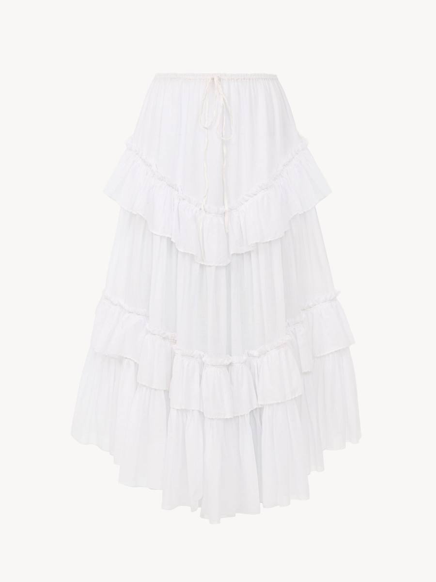 Chloe Layered ruffled midi skirt in cotton voile