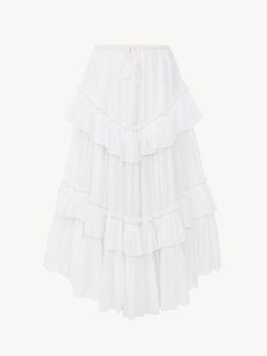 Chloe Layered ruffled midi skirt in cotton voile