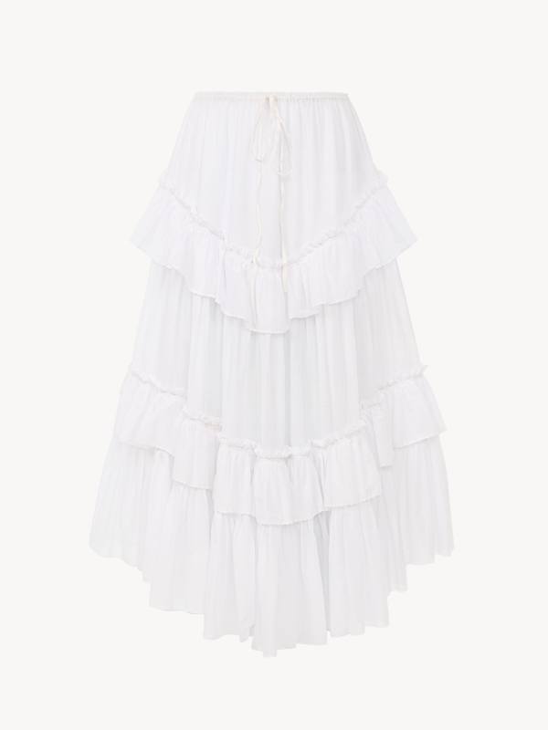 Chloe Layered ruffled midi skirt in cotton voile