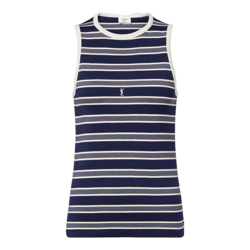 Saint Laurent Cassandre striped cotton jersey tank top