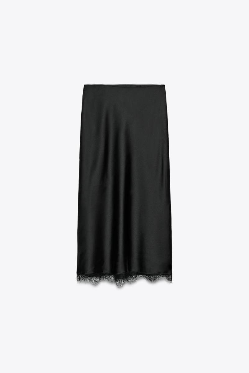ZARA SATIN MIDI LACE SKIRT