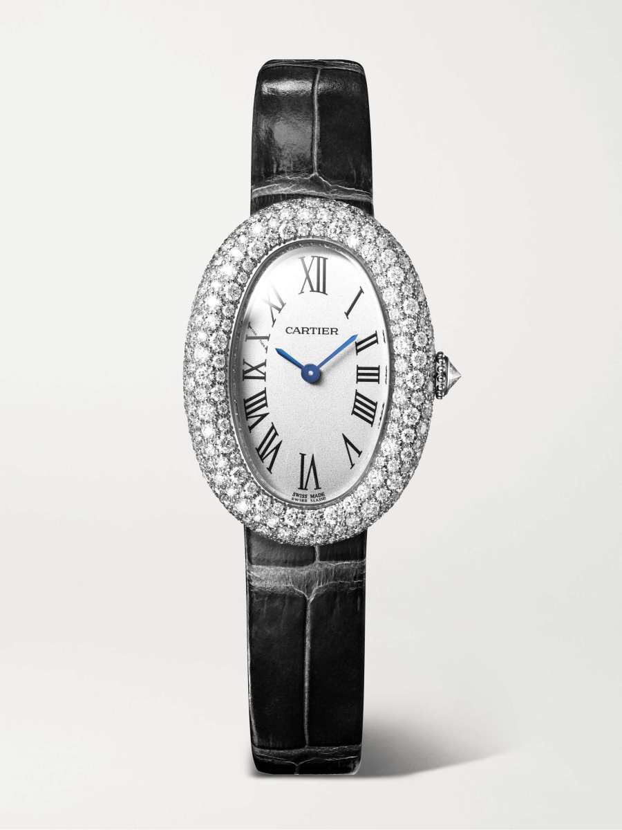 Cartier Baignoire 36mm medium 18-karat white gold, alligator and diamond watch