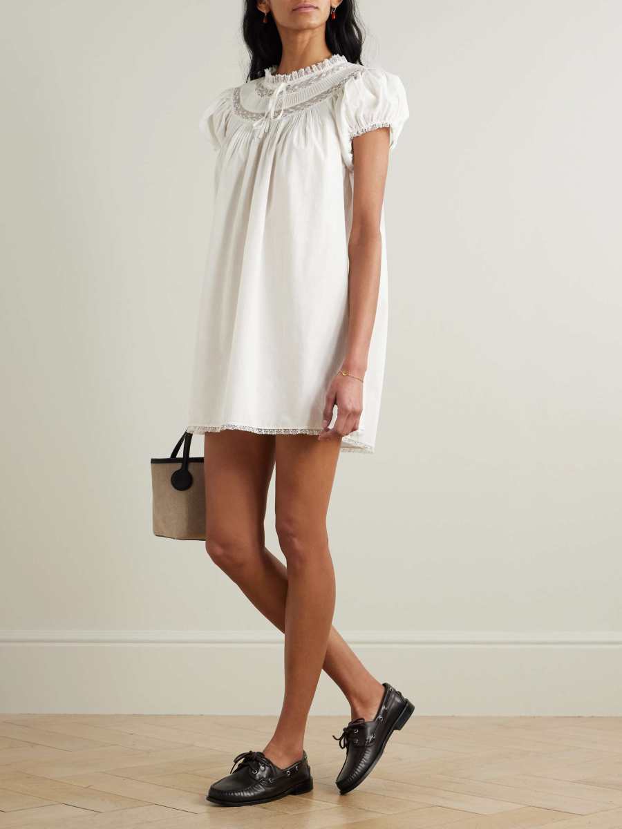 DOEN Daphne lace-trimmed pintucked organic cotton-voile mini dress