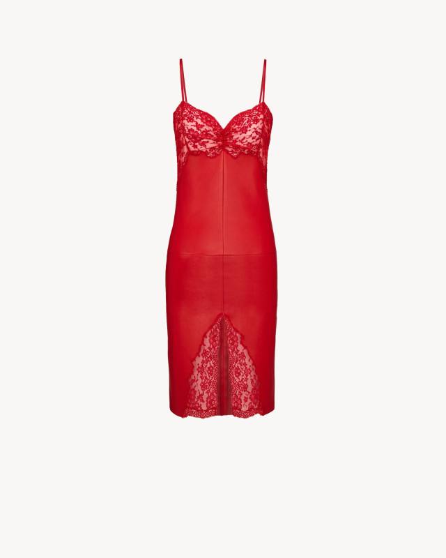 Saint Laurent dress in lambskin and lace