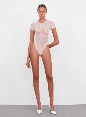 WARDROBE.NYC Lace Cap Sleeve Bodysuit