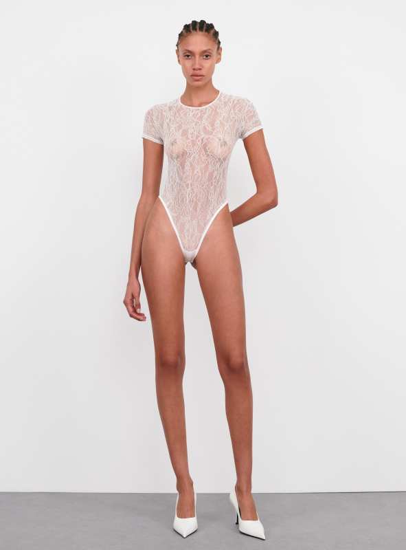 WARDROBE.NYC Lace Cap Sleeve Bodysuit