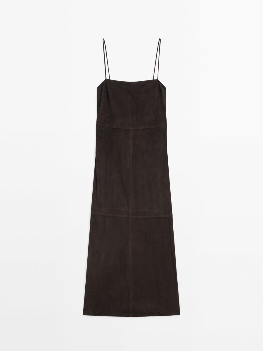 Massimo Dutti STRAPPY SUEDE LEATHER MIDI DRESS