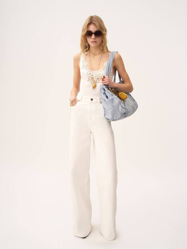 Chloe Fitted tank top in cotton jersey & guipure