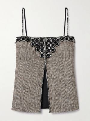 Stella McCartney Crystal-embellished herringbone wool-blend top