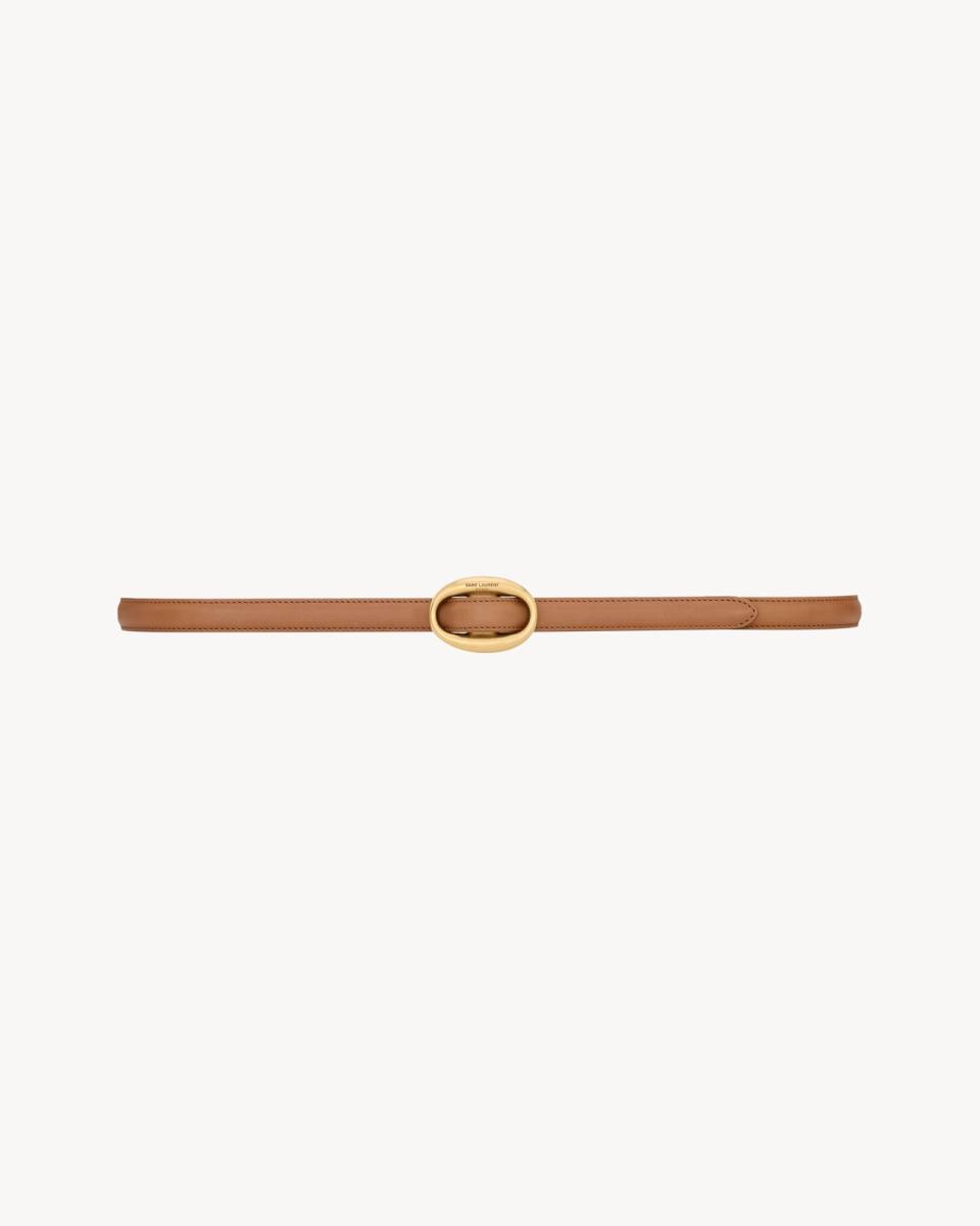 Saint Laurent oval buckle thin belt in leather
