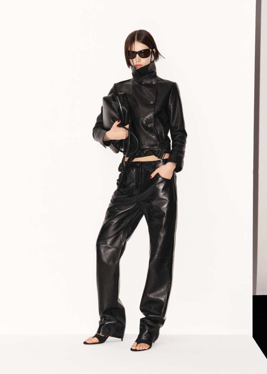 MAGDA BUTRYM Fitted leather jacket with waist belt in black