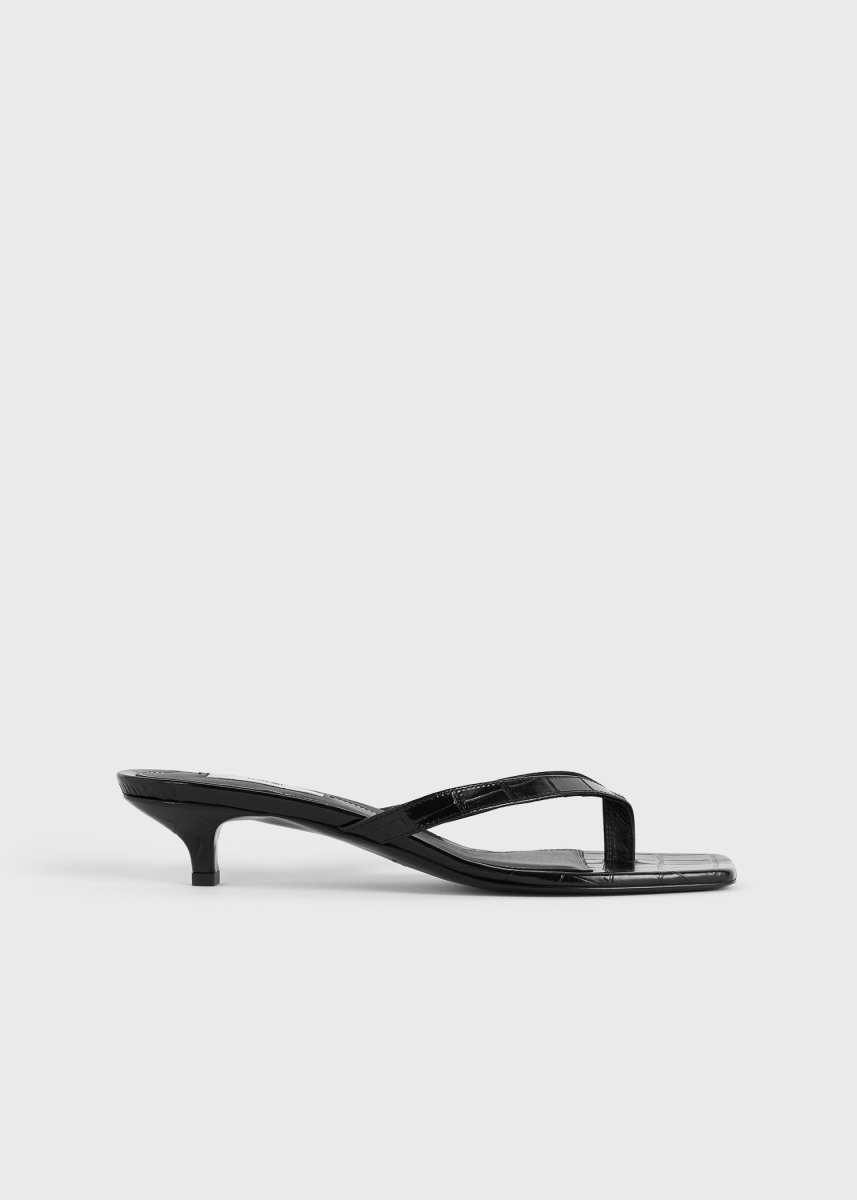 Toteme Croco-embossed heeled flip flops black